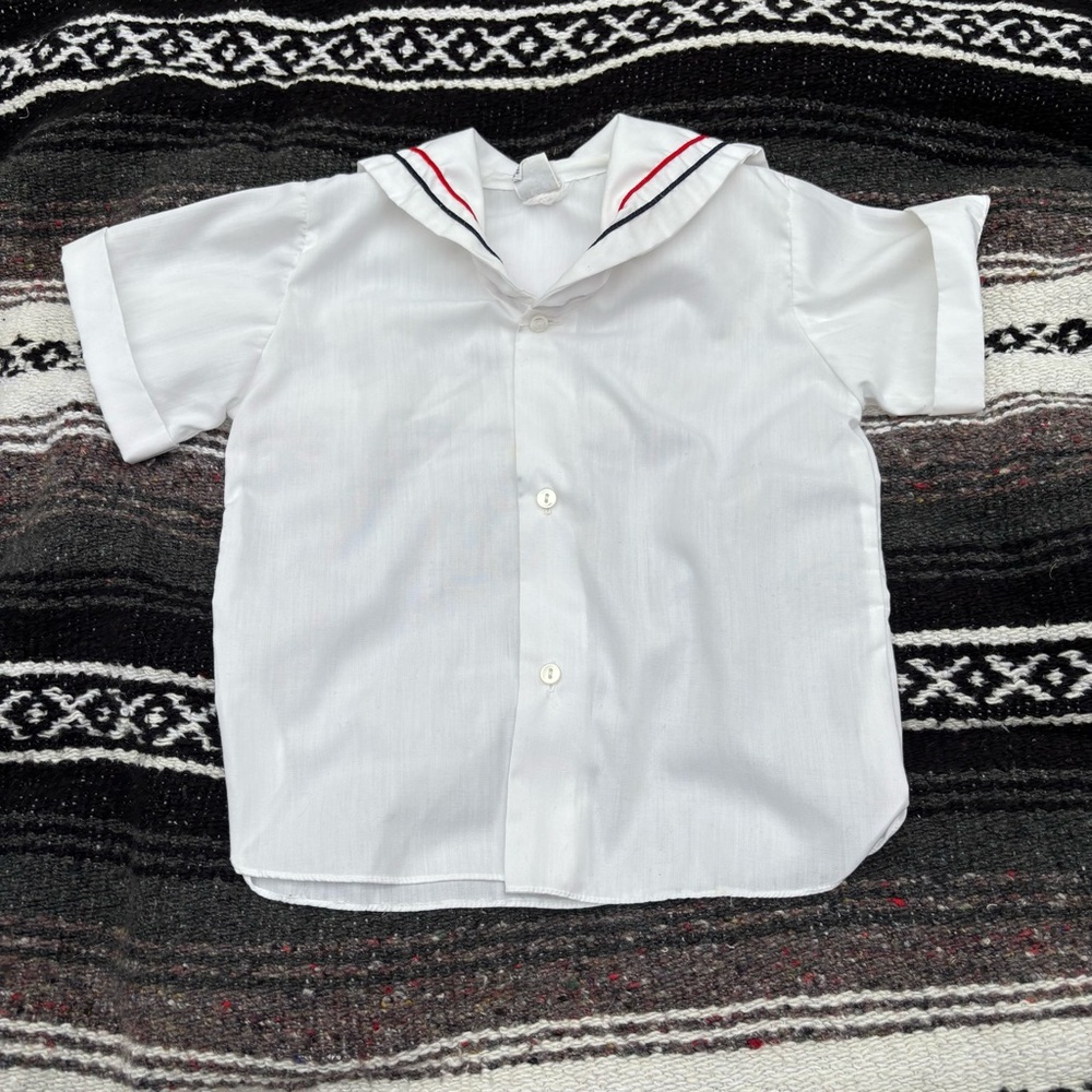 VTG IMP ORIGINALS RED WHITE BLUE SAILOR COLLAR BUTTON UP SHIRT SIZE 4T JULY 4 - Picture 2 of 3